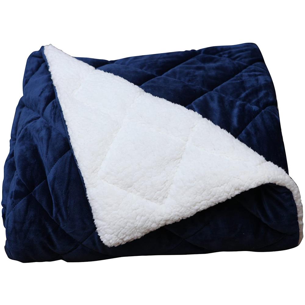 Super Soft Quilted Navy Navy Blue and Fleece Throw Blanket - 303545. Picture 3