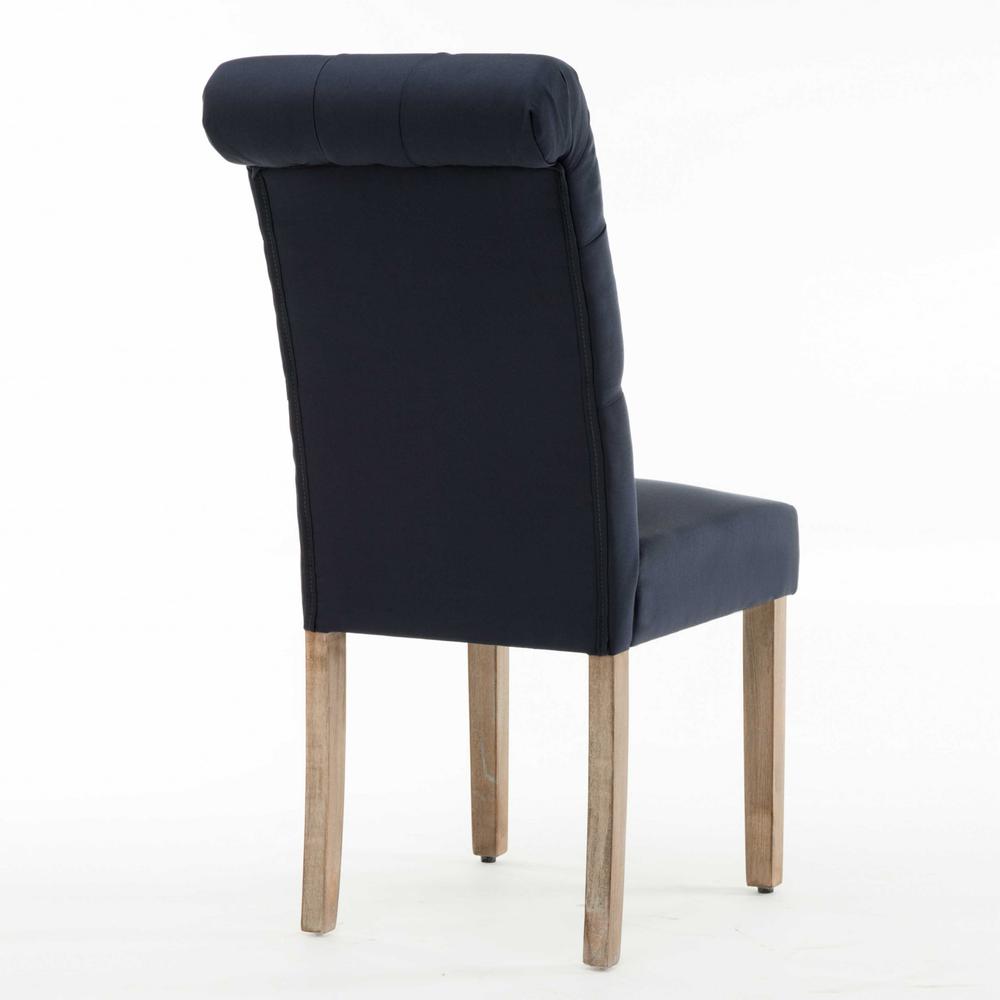 Blue Roll Top Tufted Linen Fabric Modern Dining Chair in a Set of 2 - 303555. Picture 1