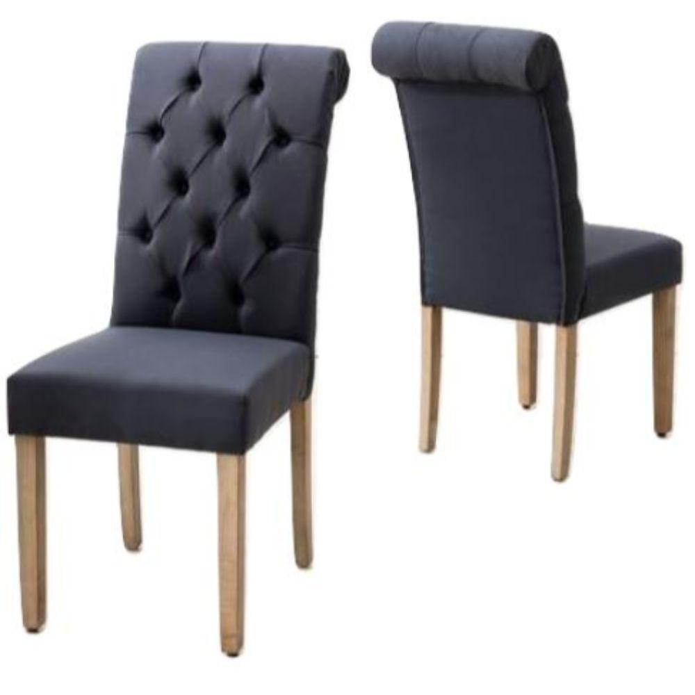 Blue Roll Top Tufted Linen Fabric Modern Dining Chair in a Set of 2 - 303555. Picture 2