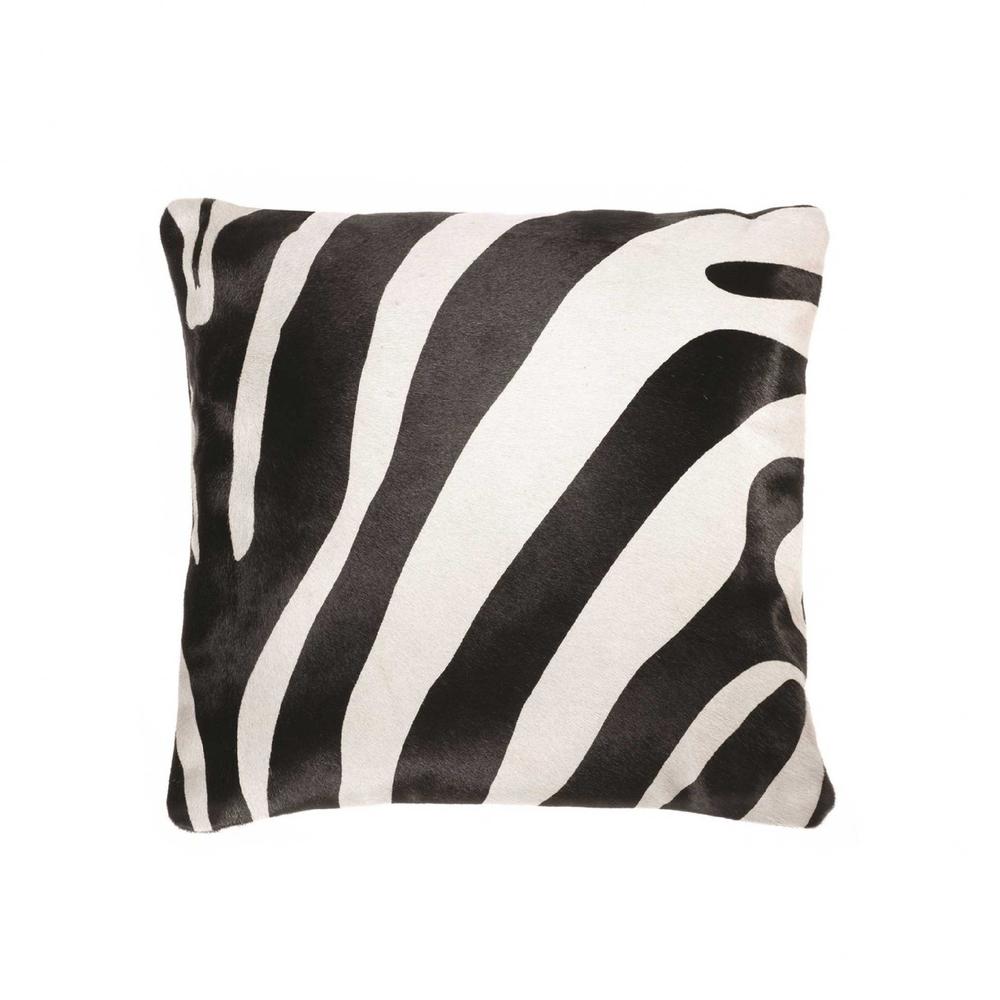 18" x 18" x 5" Zebra Black On Off White Cowhide  Pillow - 316656. Picture 1