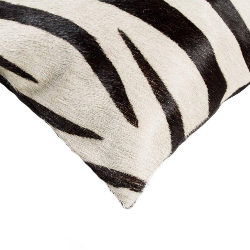 18" x 18" x 5" Zebra Black On Off White Cowhide  Pillow - 316656. Picture 2