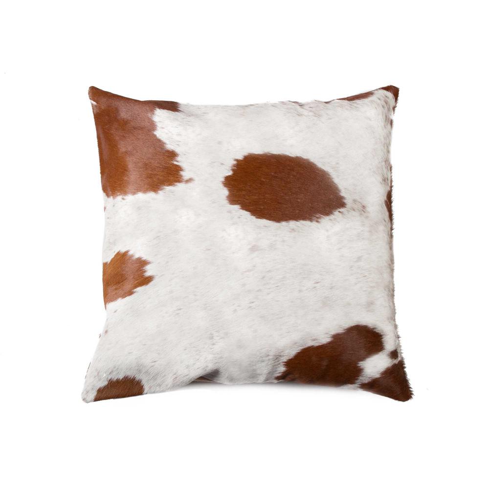18" x 18" x 5" White And Brown Cowhide  Pillow - 316676. Picture 1