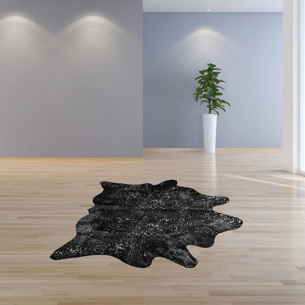 Black And Silver Genuine Cowhide Area Rug - 316715. Picture 3