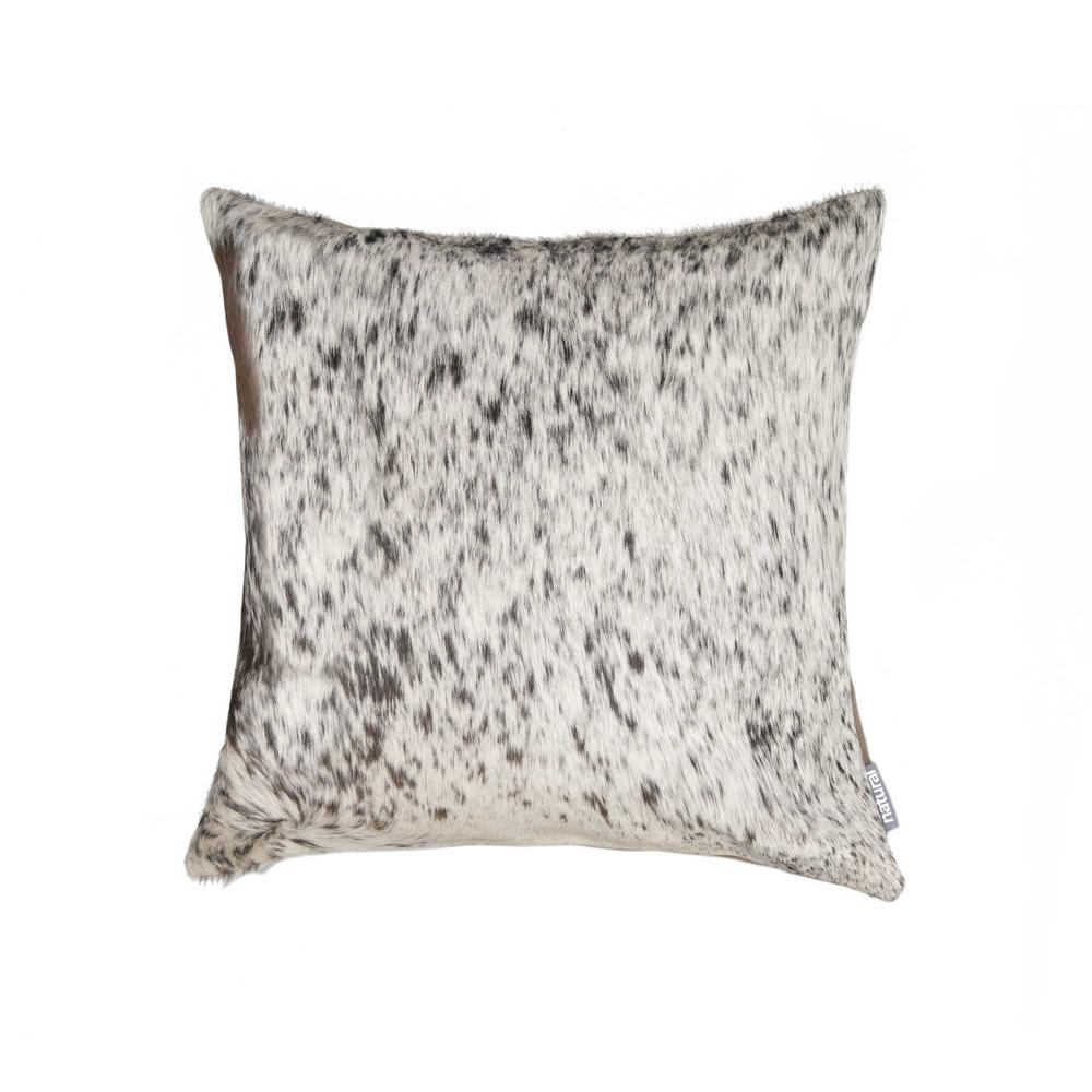18" x 18" x 5" Salt And Pepper Gray And White Cowhide  Pillow - 316806. Picture 1