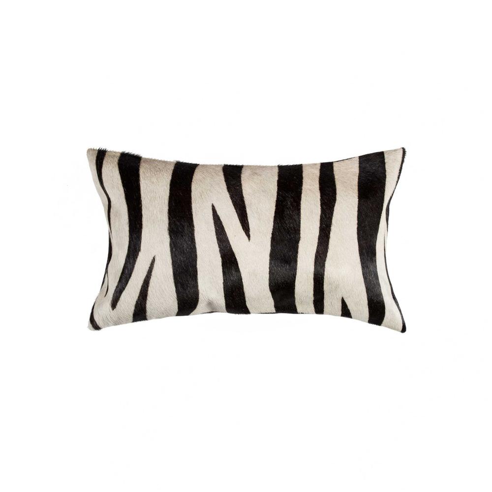 12" x 20" x 5" Zebra Black On Off White Cowhide  Pillow - 316872. Picture 1