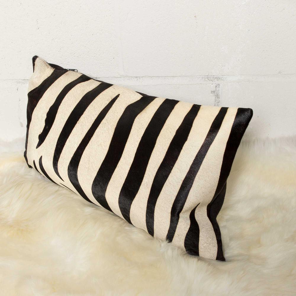 12" x 20" x 5" Zebra Black On Off White Cowhide  Pillow - 316872. Picture 3