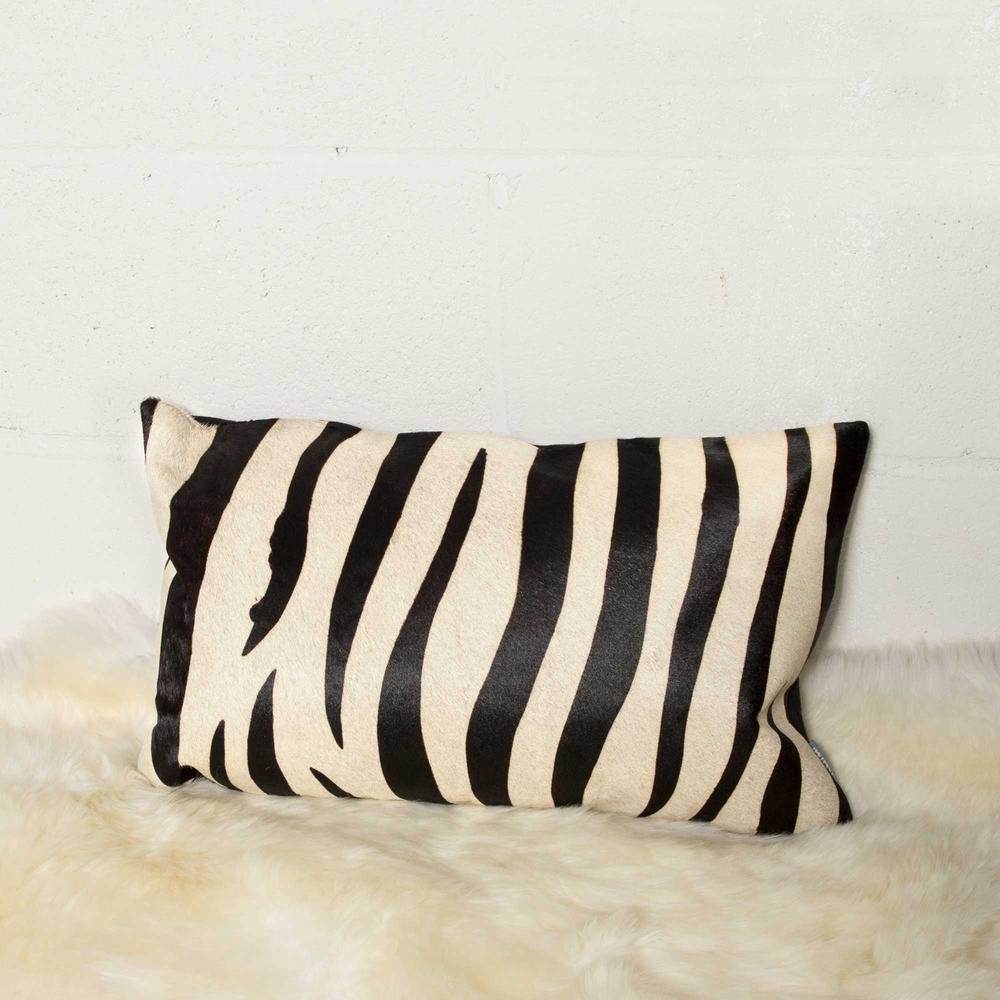 12" x 20" x 5" Zebra Black On Off White Cowhide  Pillow - 316872. Picture 4