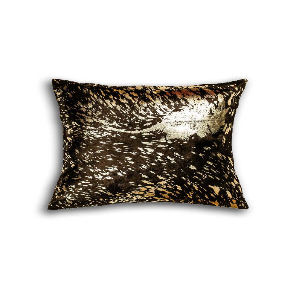 12" x 20" x 5" Chocolate And Gold Cowhide  Pillow - 316876. Picture 1