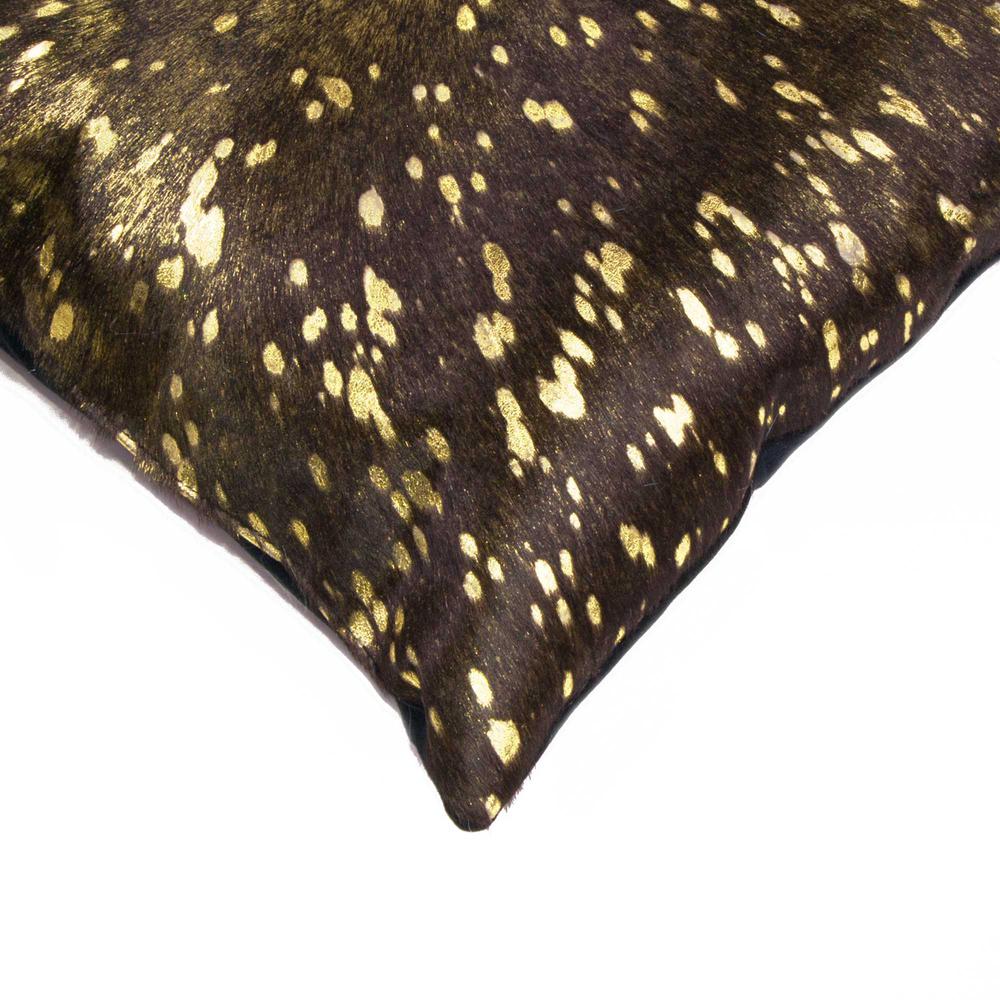 12" x 20" x 5" Chocolate And Gold Cowhide  Pillow - 316876. Picture 2
