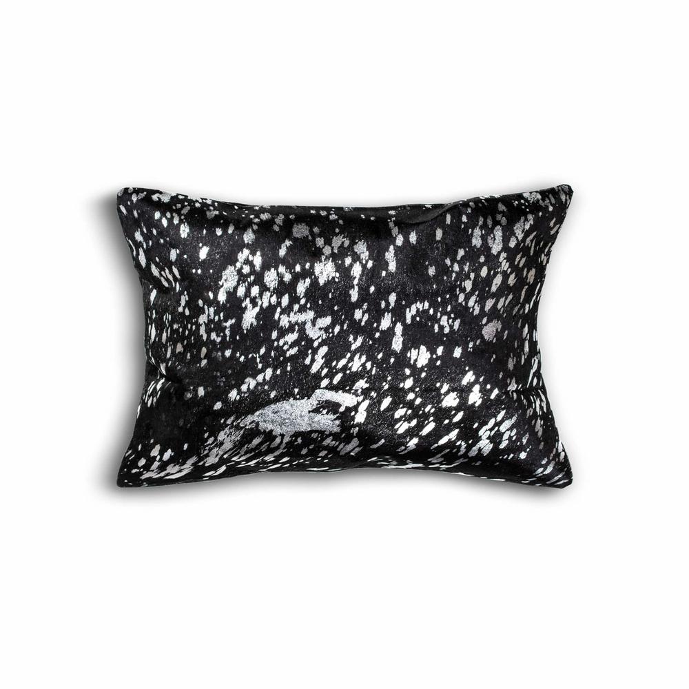 12" x 20" x 5" Black And Silver Cowhide  Pillow - 316877. Picture 1