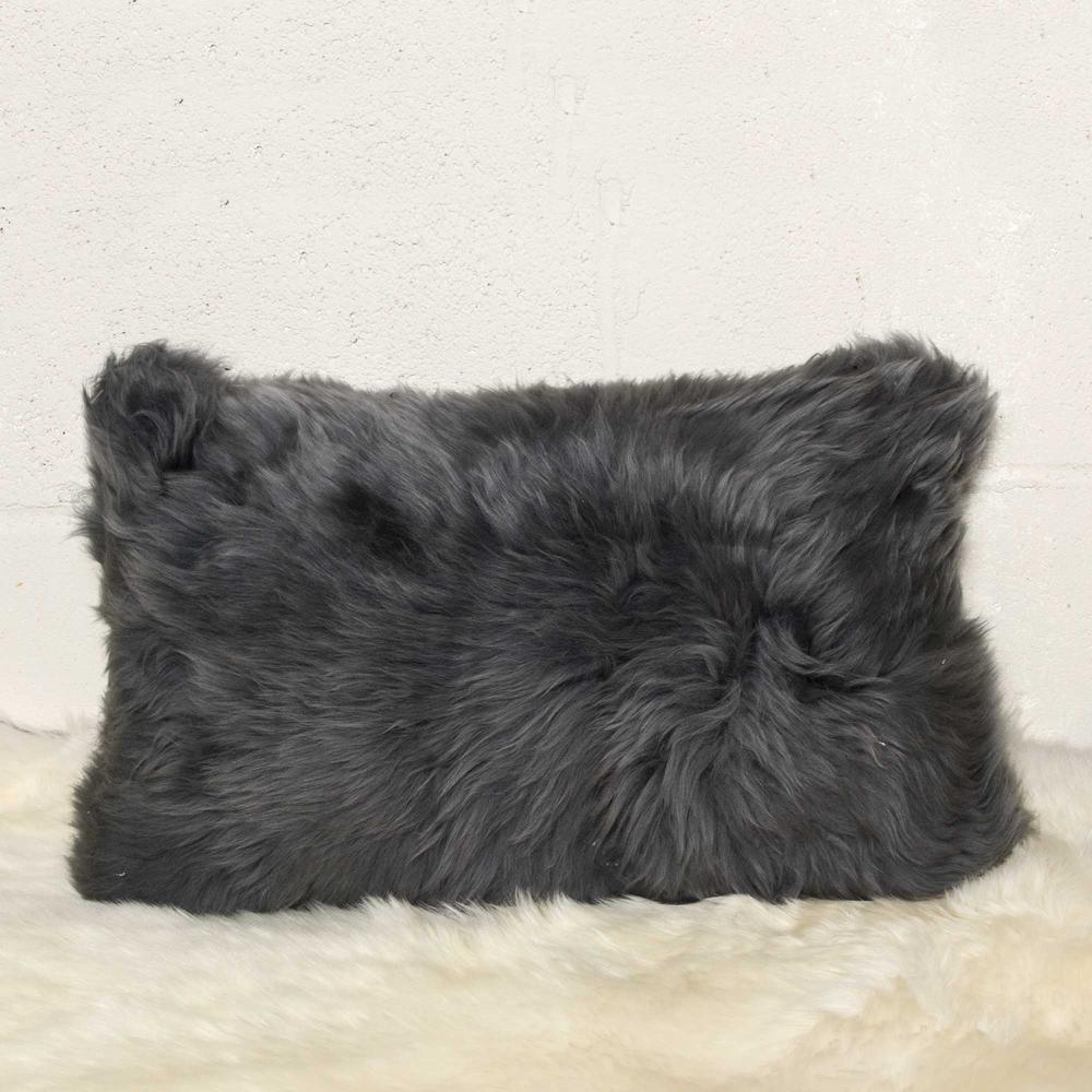 12" x 20" x 5" Gray Sheepskin  Pillow - 316890. Picture 4