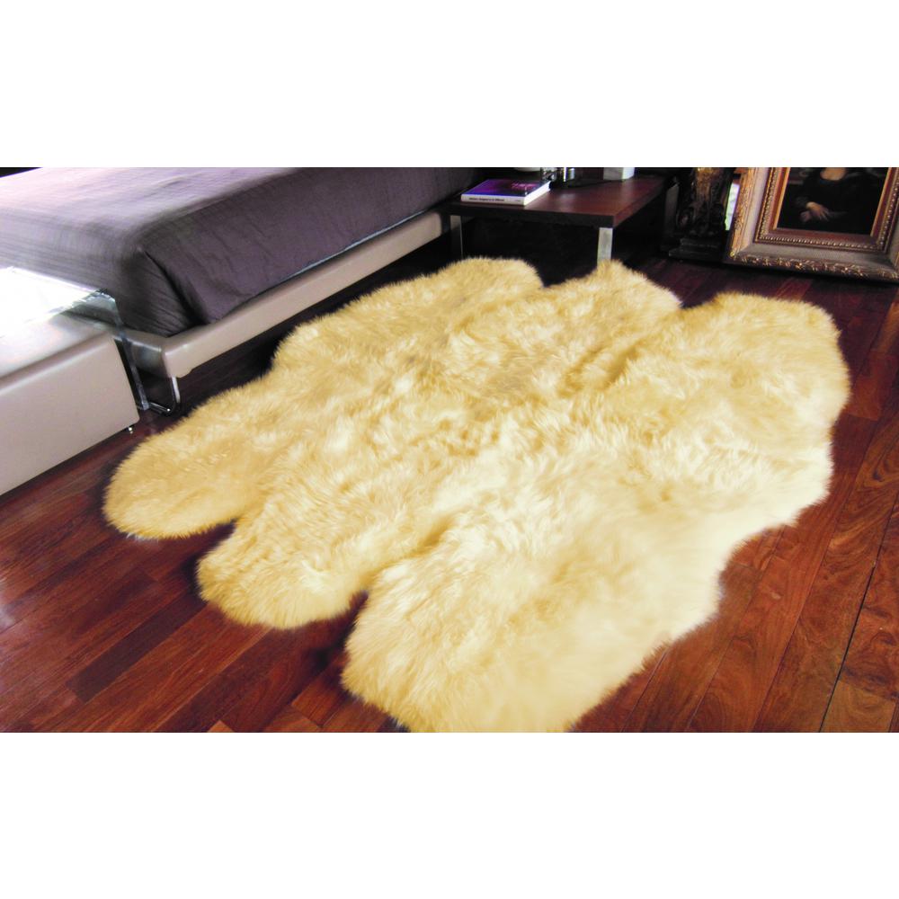 69" x 72" x 2" Gold, Sheepskin - Area Rug - 316901. Picture 3