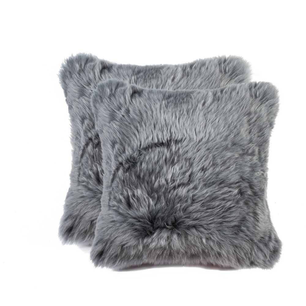 18" x 18" x 5" Gray Sheepskin  Pillow 2 Pack - 316950. Picture 1