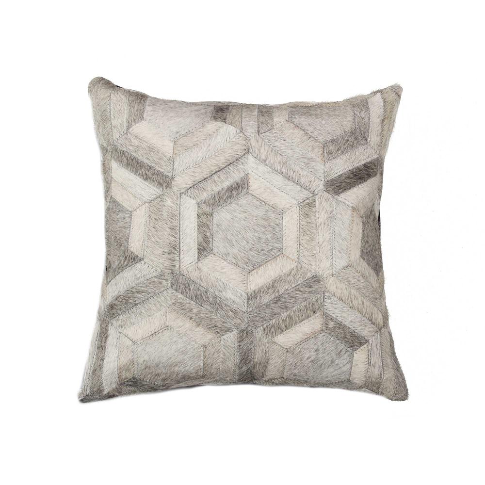 18" x 18" x 5" Gray Hexagon Cowhide  Pillow - 317041. Picture 1