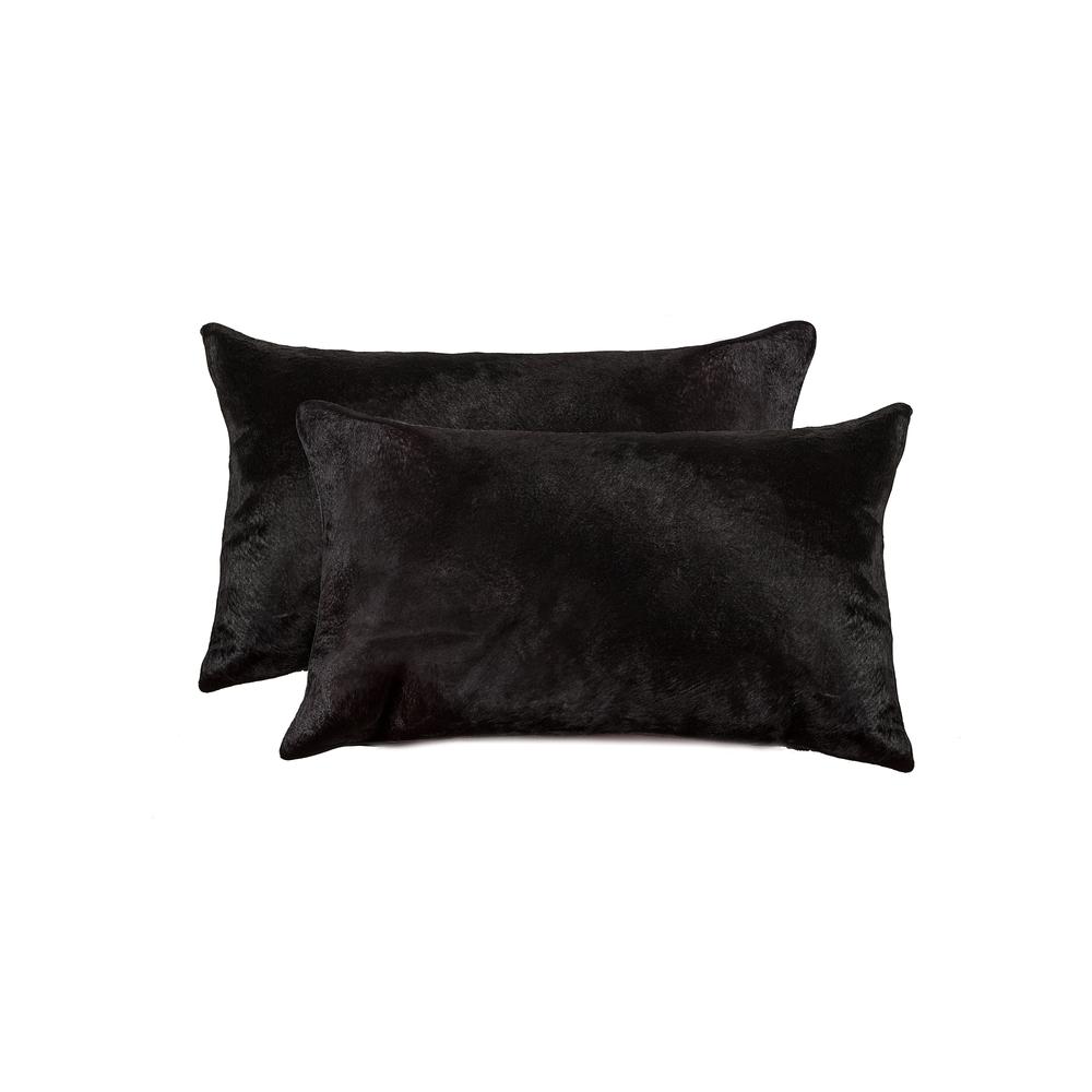 12" x 20" x 5" Black Cowhide  Pillow 2 Pack - 317101. Picture 1