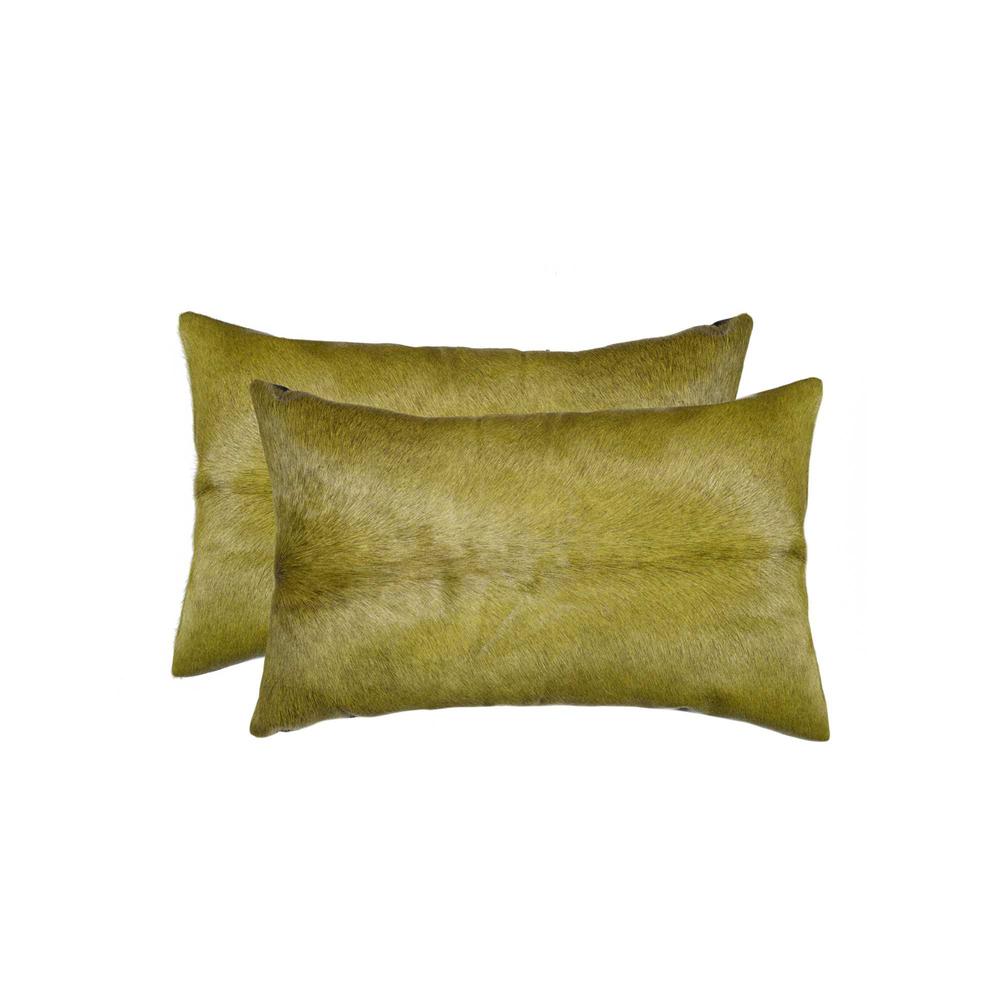 12" x 20" x 5" Lime Cowhide  Pillow 2 Pack - 317108. Picture 1