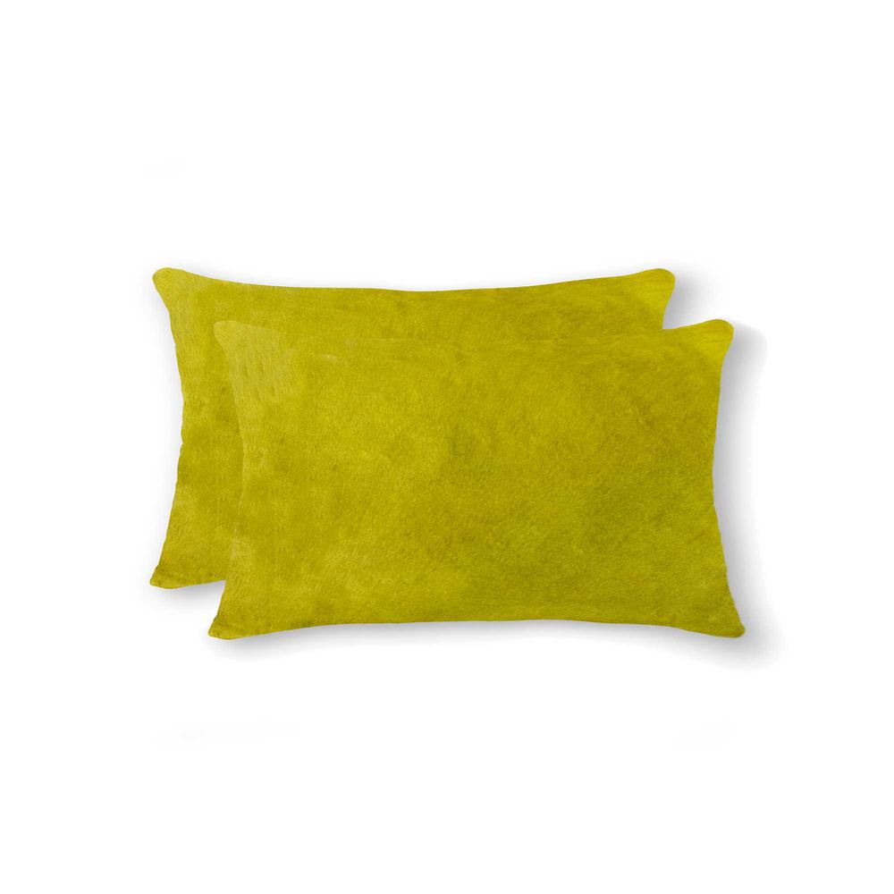 12" x 20" x 5" Yellow Cowhide  Pillow 2 Pack - 317110. Picture 1