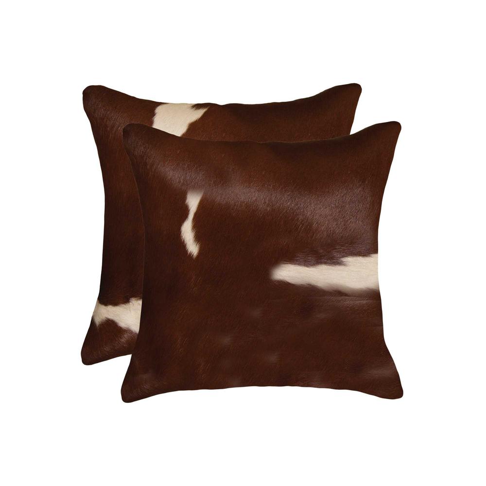 18" x 18" x 5" Brown And White Cowhide  Pillow 2 Pack - 317123. Picture 1