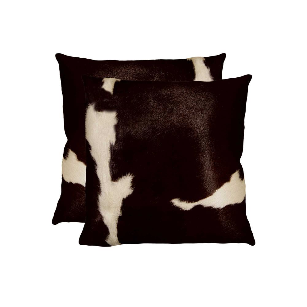 18" x 18" x 5" Chocolate And White Cowhide  Pillow 2 Pack - 317125. Picture 1