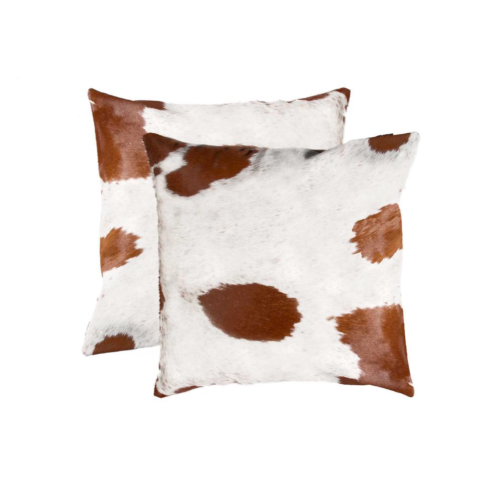 18" x 18" x 5" White And Brown Cowhide  Pillow 2 Pack - 317126. Picture 1