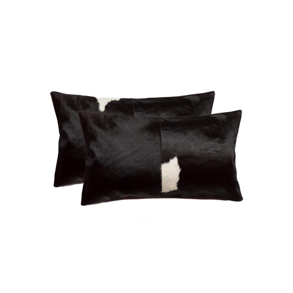 12" x 20" x 5" Black And White Cowhide  Pillow 2 Pack - 317129. Picture 1