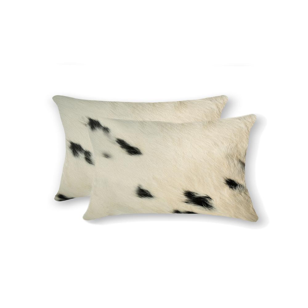 12" x 20" x 5" White And Black Cowhide  Pillow 2 Pack - 317130. Picture 1