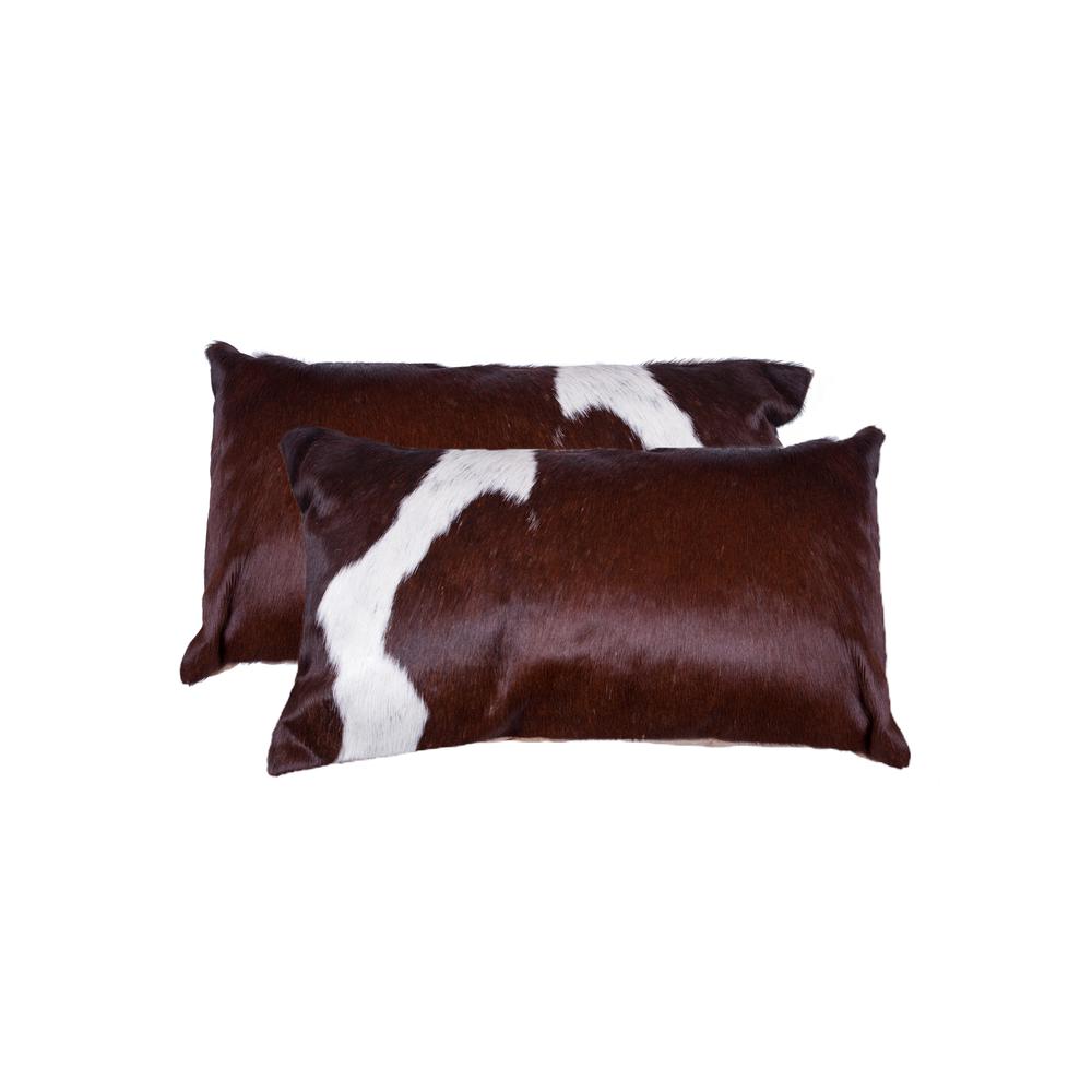 12" x 20" x 5" Chocolate And White Cowhide  Pillow 2 Pack - 317131. Picture 1