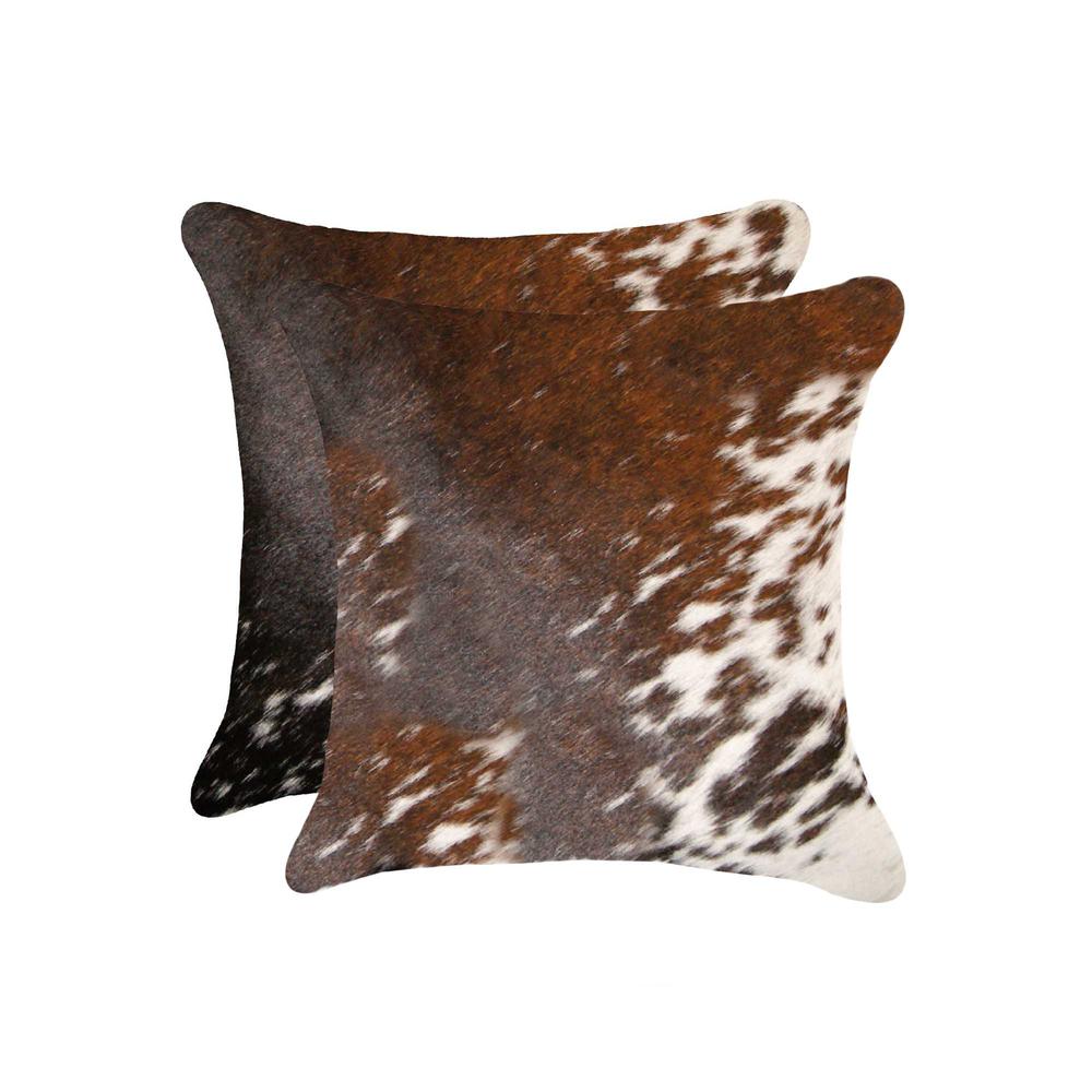 18" x 18" x 5" Salt And Pepper Brown And White Cowhide  Pillow 2 Pack - 317133. Picture 1