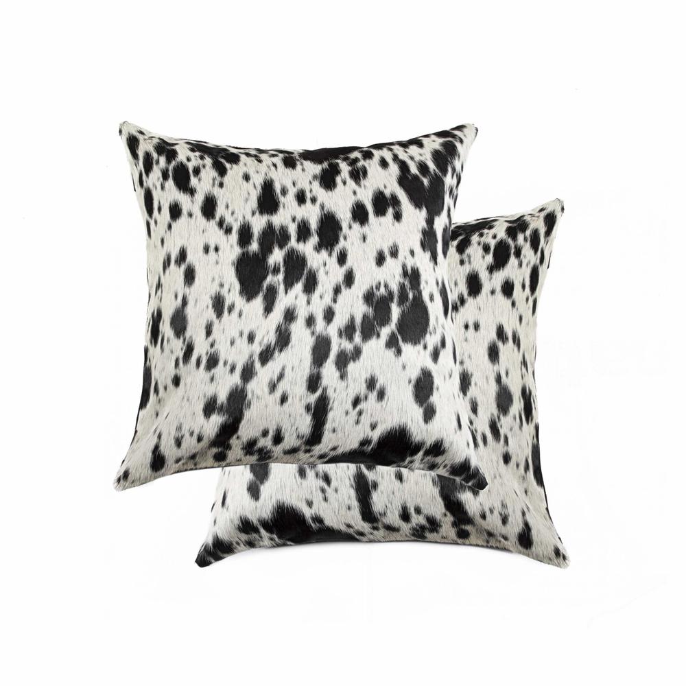 16"X16" Salt And Pepper Black And White Cowhide  Pillow 2 Pack - 317134. Picture 1