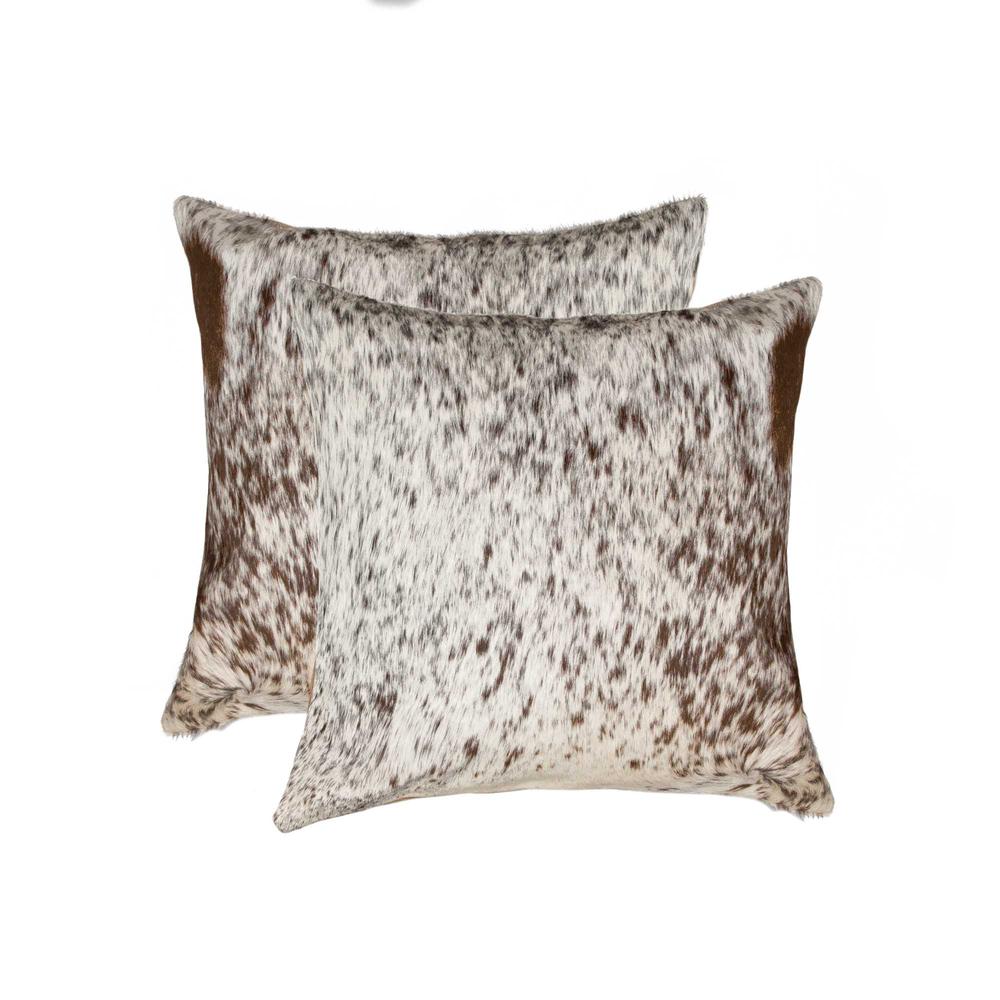 18" x 18" x 5" Salt And Pepper Chocolate And White Cowhide  Pillow 2 Pack - 317135. Picture 1