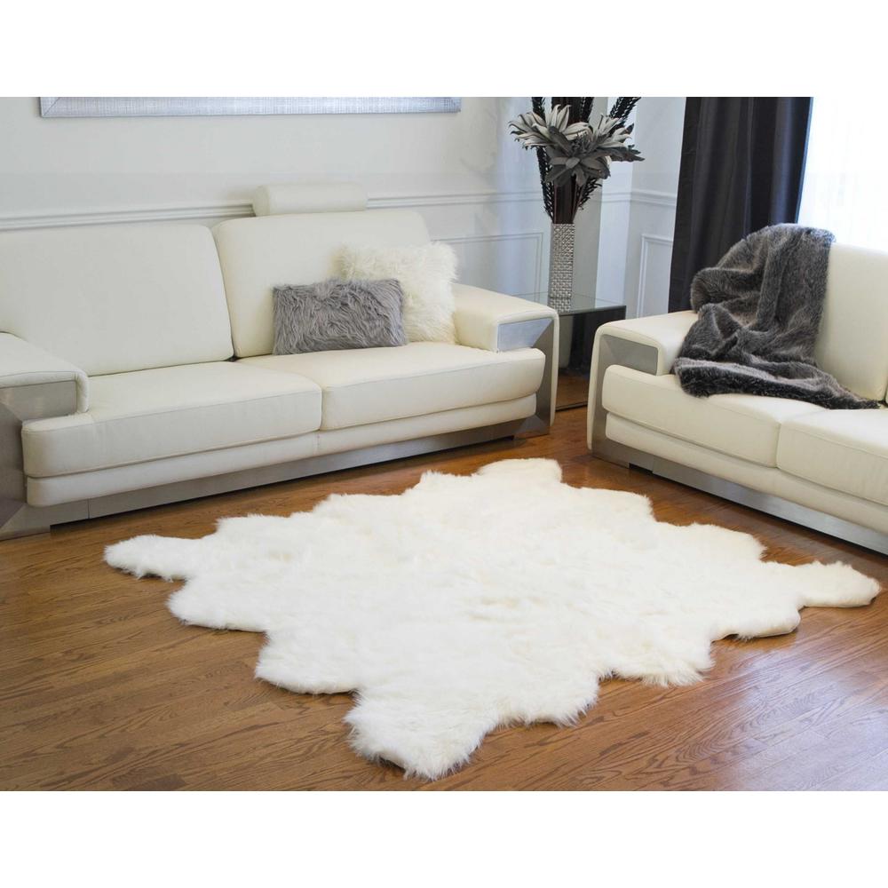 72" x 72" x 1.5" Off White Octo Faux Sheepskin - Area Rug - 317189. Picture 3