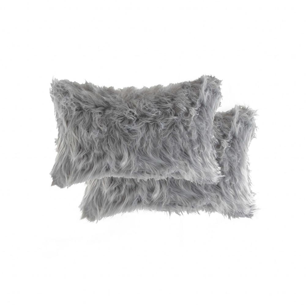 12" x 20" x 5" Gray Faux  Pillow 2 Pack - 317193. Picture 1