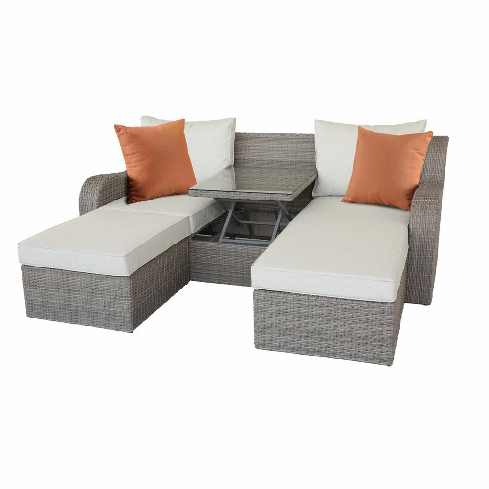 3 Piece Gray Wicker Patio Sectional And Ottoman Set - 318796. Picture 1