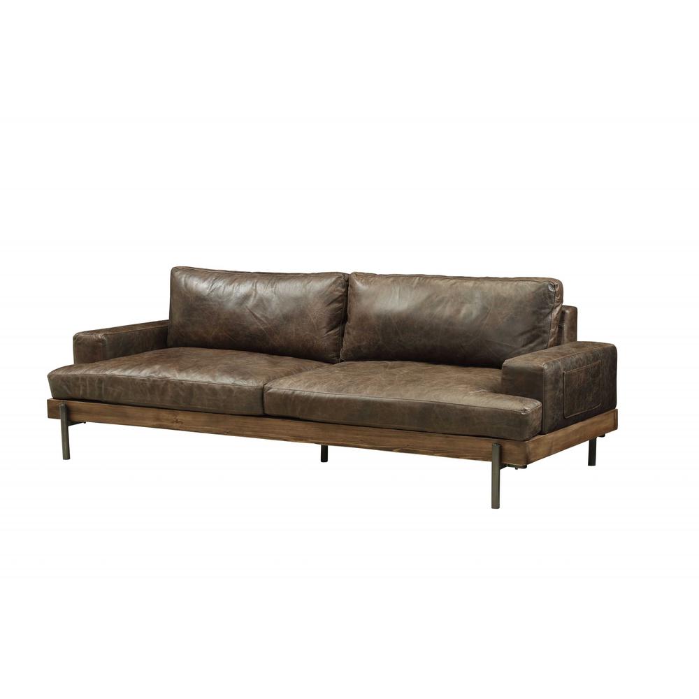 95" X 39" X 32" Distressed Chocolate Top Grain Leather Sofa - 318816. Picture 1