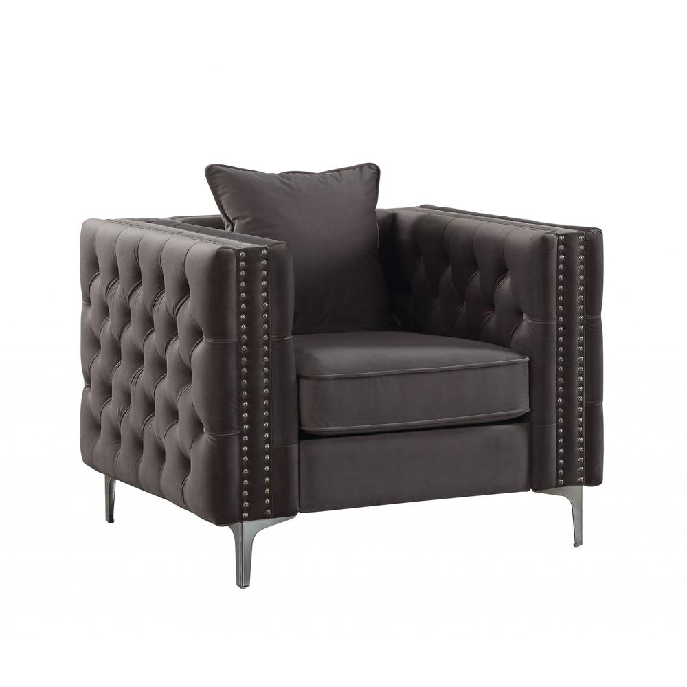 40" X 34" X 30" Dark Gray Velvet Chair and Pillow - 318847. Picture 1