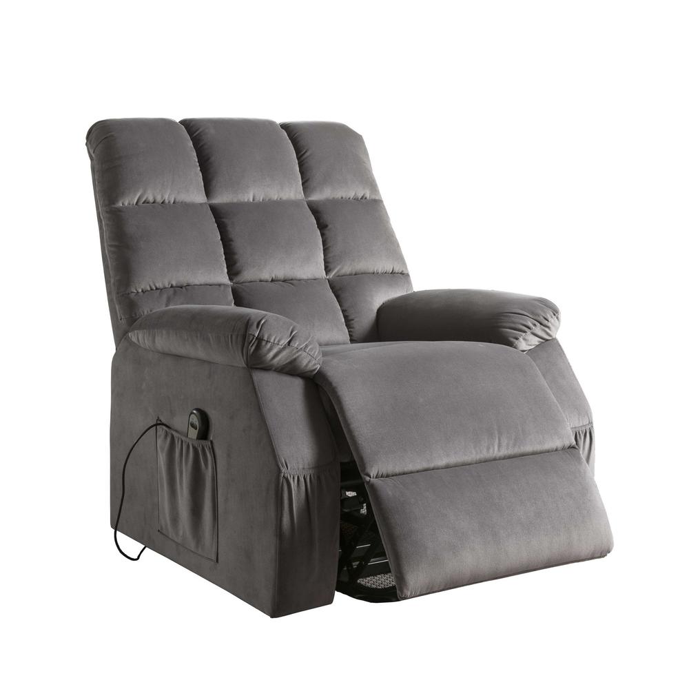 34" X 37" X 41" Gray Velvet Recliner With Power Lift And Massage - 318860. Picture 1