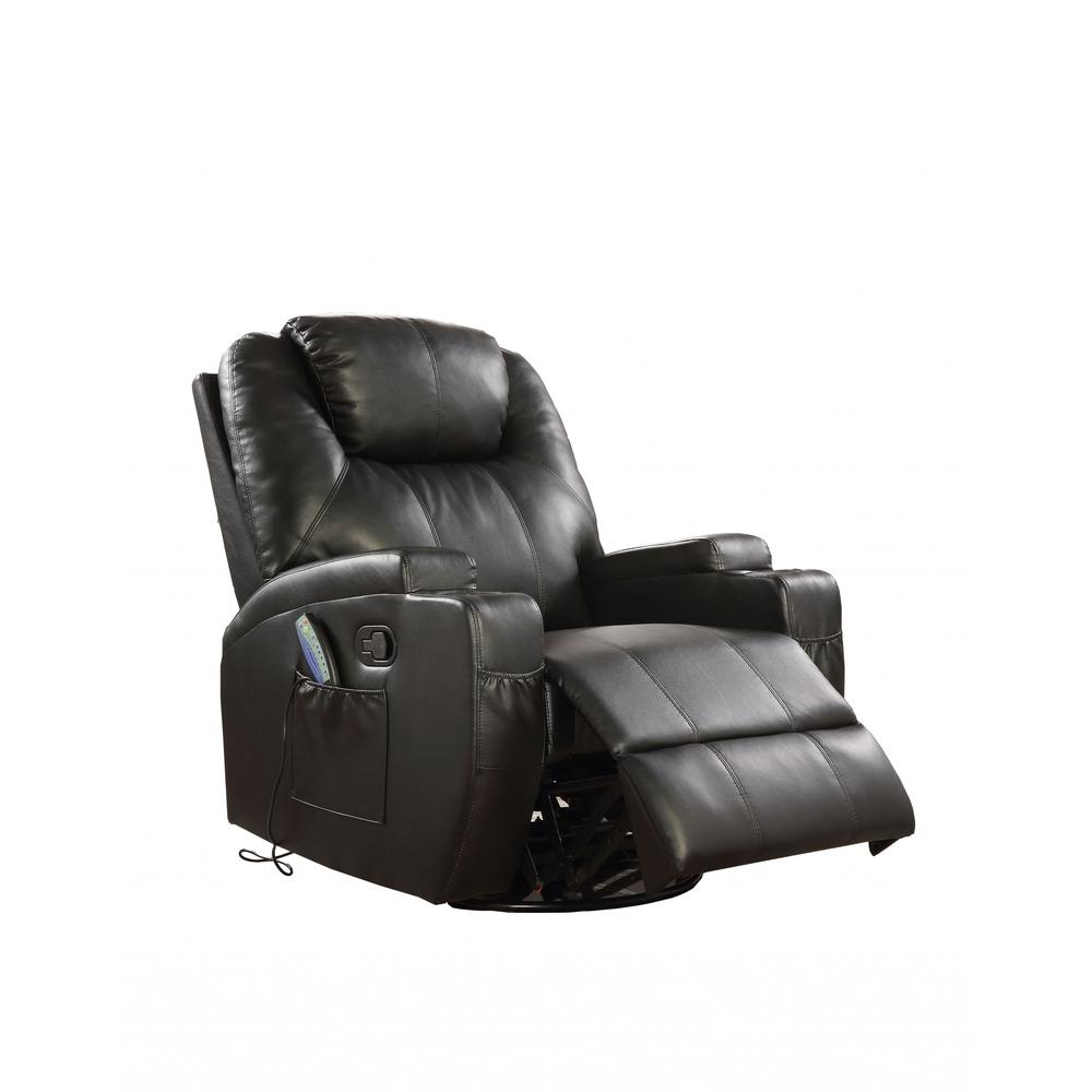 34" X 37" X 41" Black Bonded Leather Match Swivel Rocker Recliner With Massage - 318863. Picture 1