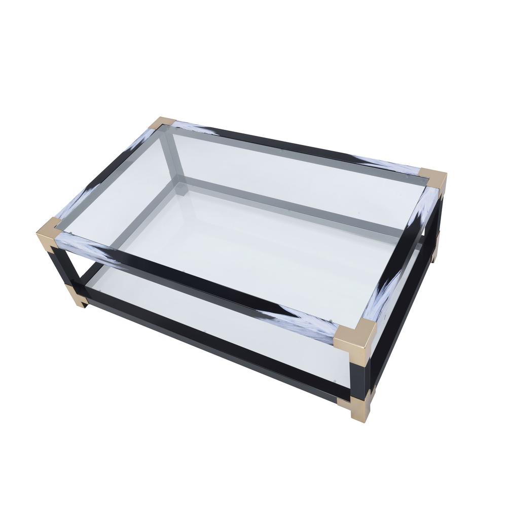 54" X 18" X 34" White Brushed Black Gold And Clear Glass Coffee Table. Picture 2
