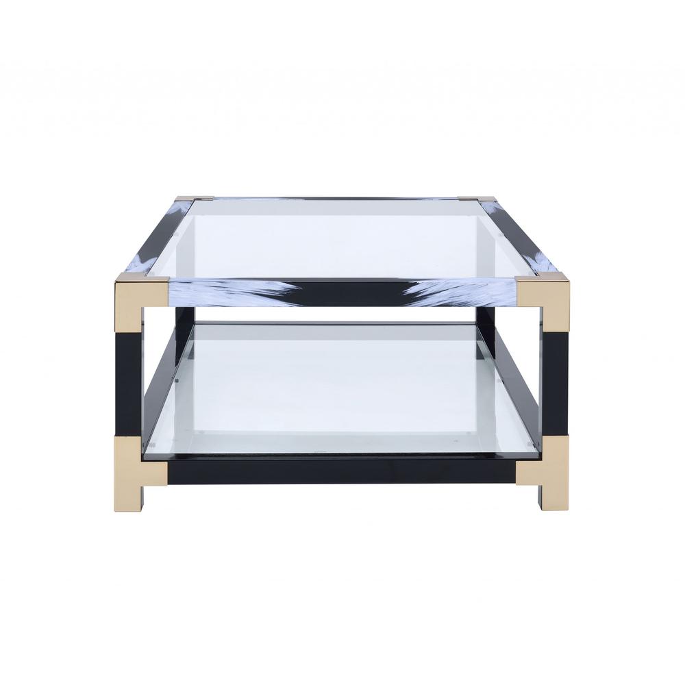 54" X 18" X 34" White Brushed Black Gold And Clear Glass Coffee Table. Picture 3