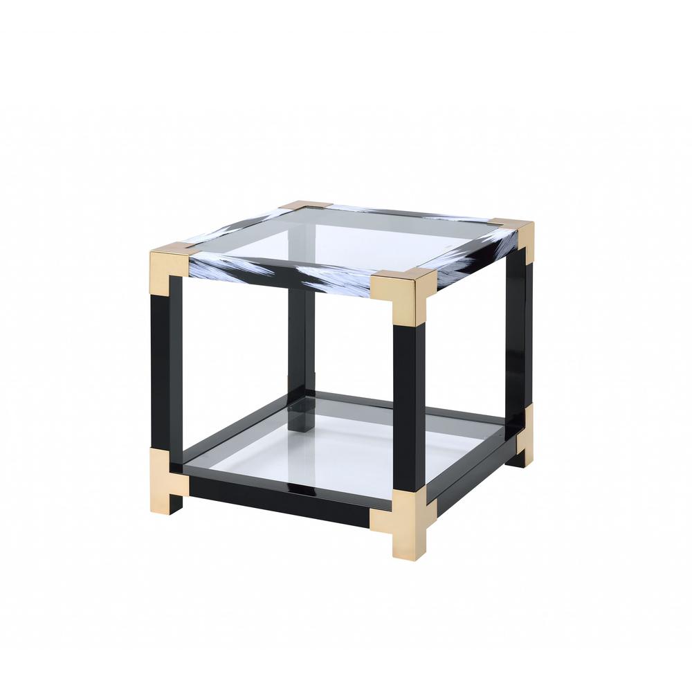 25" X 24" X 25" White Brushed Gold And Clear Glass  End Table. Picture 1