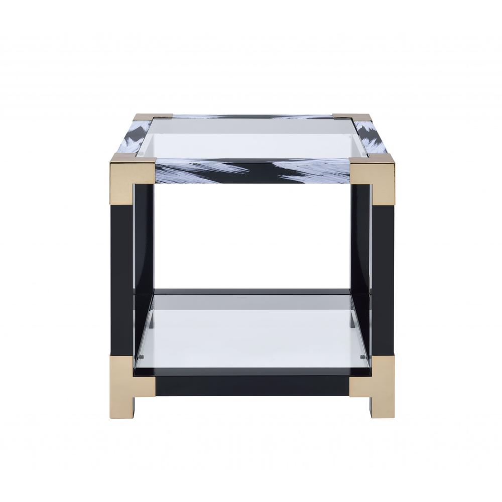 25" X 24" X 25" White Brushed Gold And Clear Glass  End Table. Picture 3