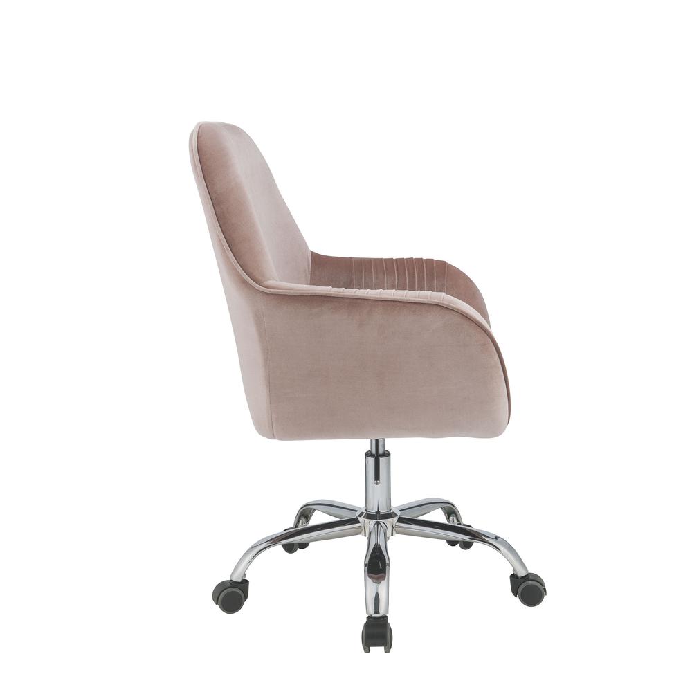 Stylish Mauve Rose Velvet Office Desk Chair on Wheels. Picture 3