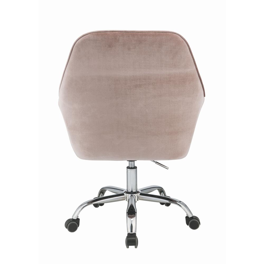 Stylish Mauve Rose Velvet Office Desk Chair on Wheels. Picture 5