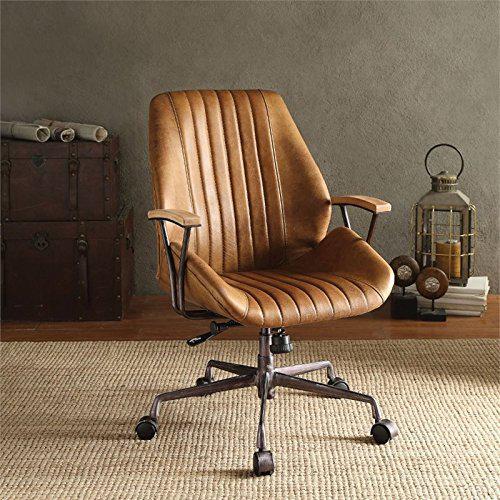 24" X 28" X 3740" Coffee Top Grain Leather Metallic Executive Office Chair - 320550. Picture 1
