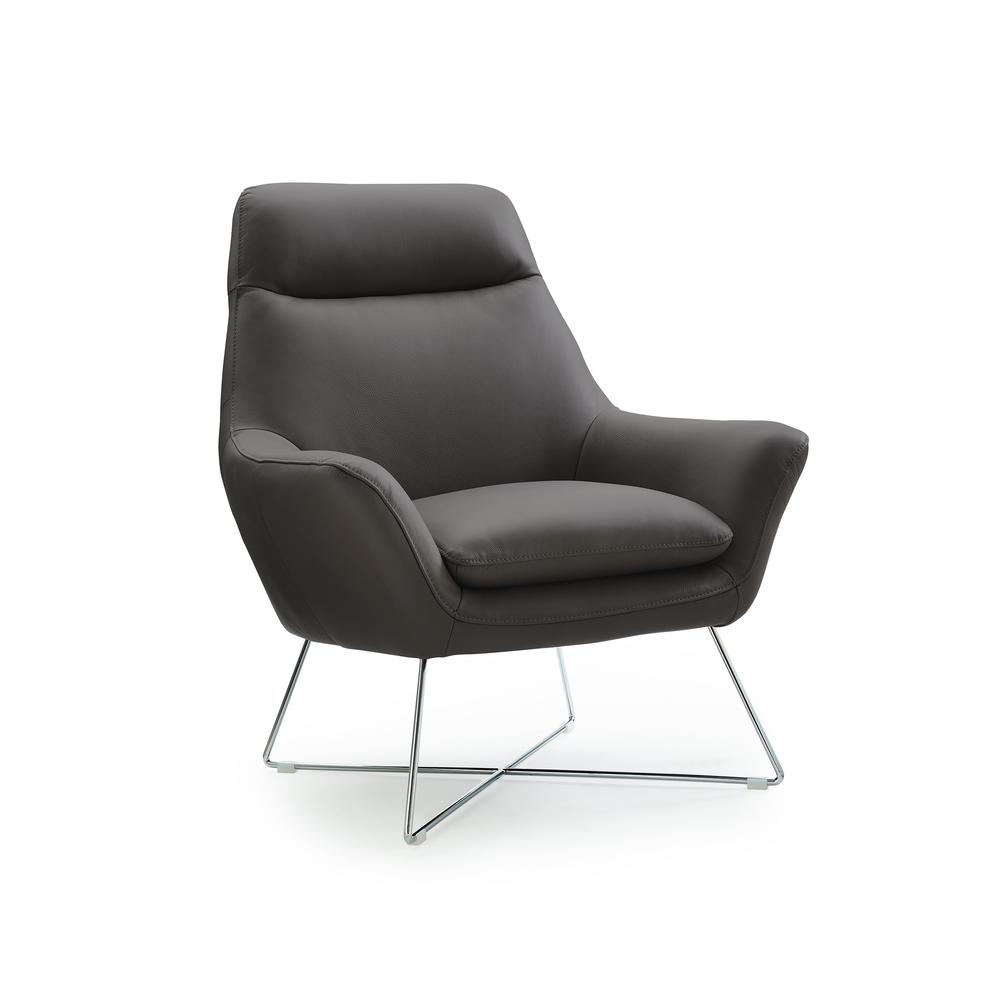 Modern Dark Gray Top Grain Italian Leather Accent Chair - 320702. Picture 2