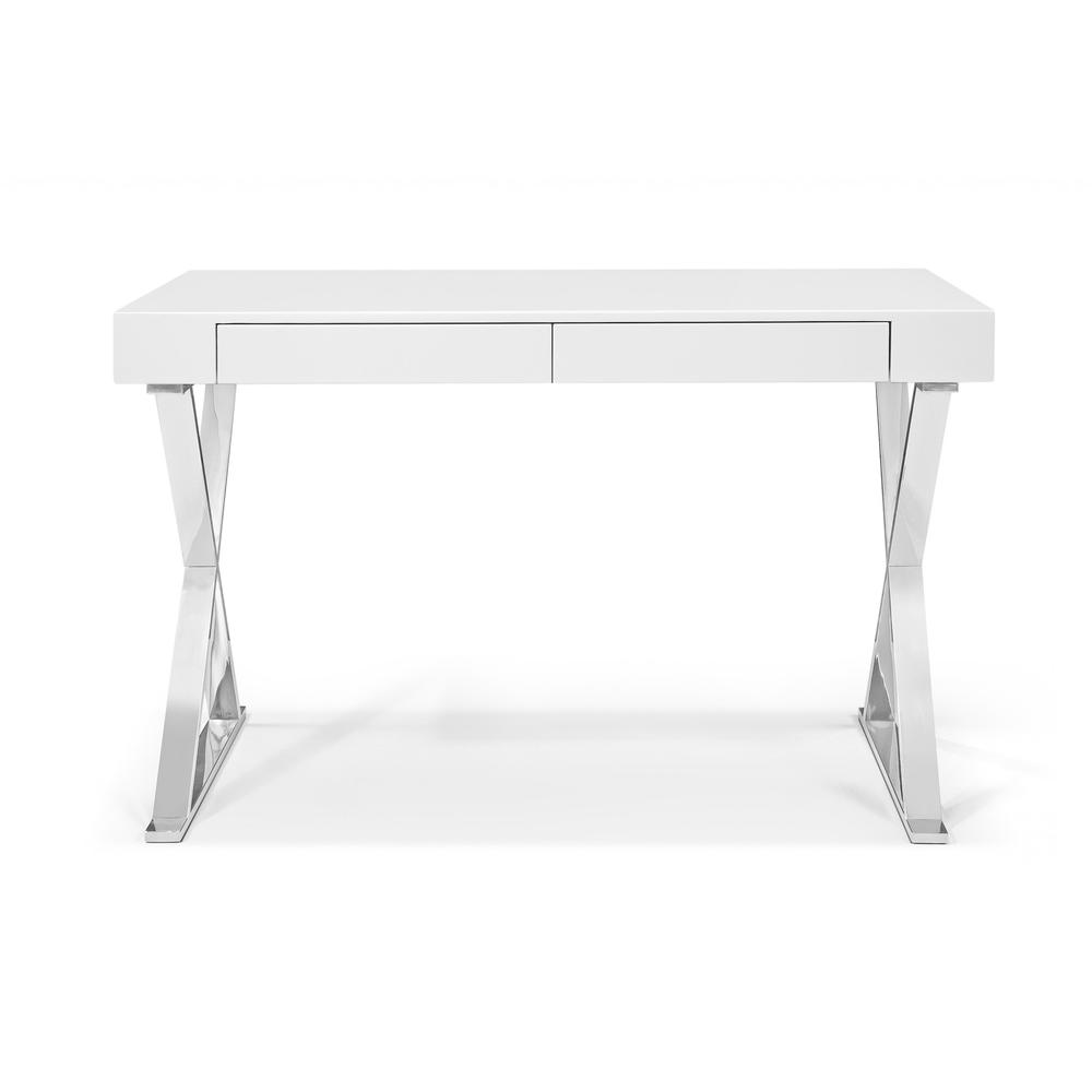 Desk Large High Gloss White Two Drawers Stainless Steel Base - 320752. Picture 1