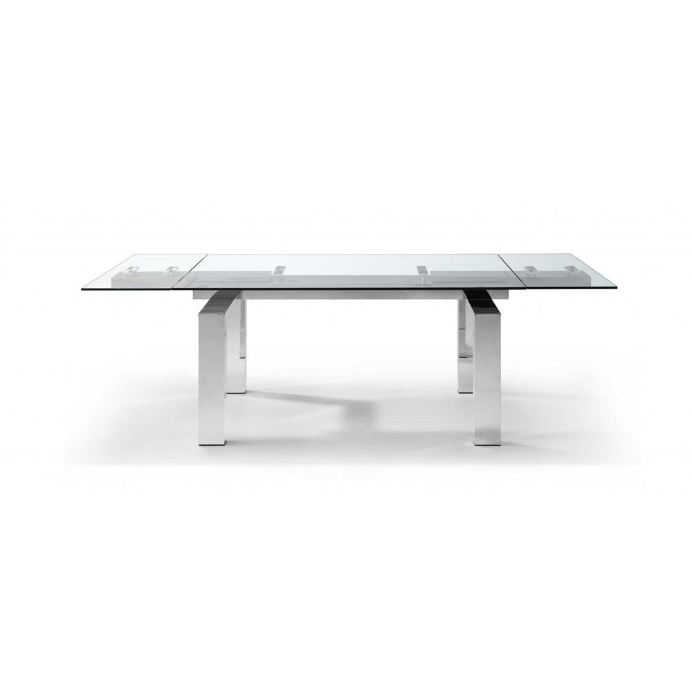 63" X 35" X 30" Clear Glass Aluminum Extendable Dining Table - 320769. Picture 1