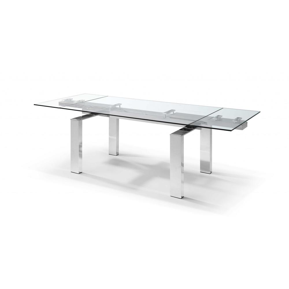 63" X 35" X 30" Clear Glass Aluminum Extendable Dining Table - 320769. Picture 4