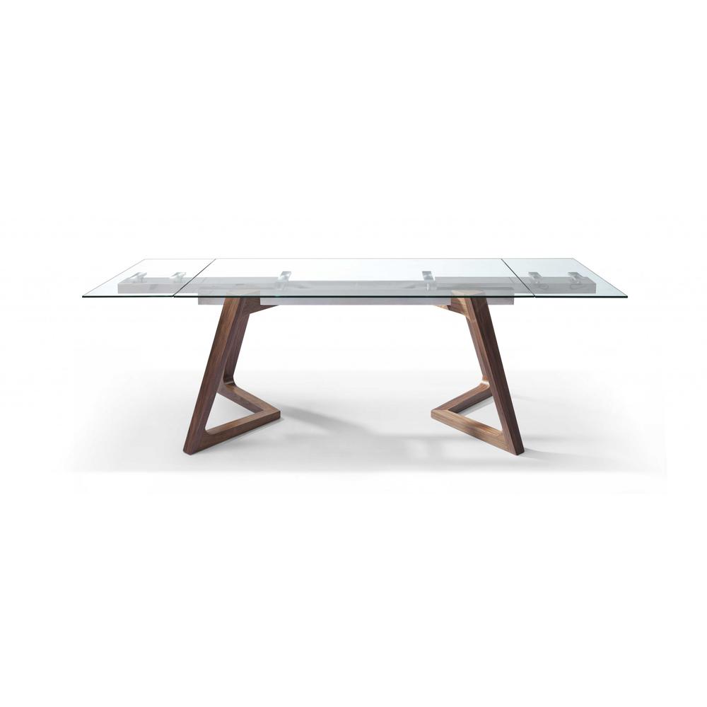 63" X 35" X 30" Walnut Glass Stainless Steel Extendable Dining Table - 320777. Picture 2