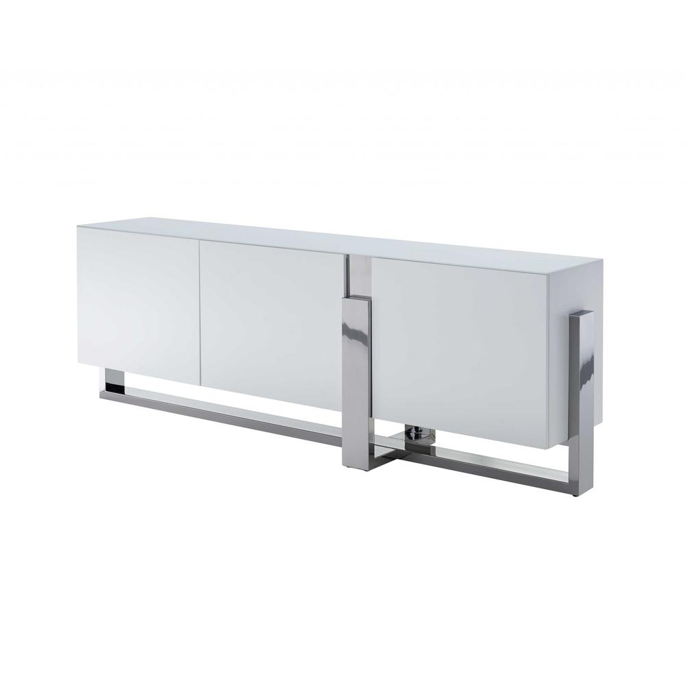 91" X 18" X 32" White Glass Steel Buffet - 320857. Picture 2